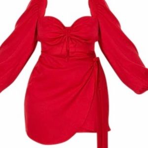 PLT Red Ruched body on dress.